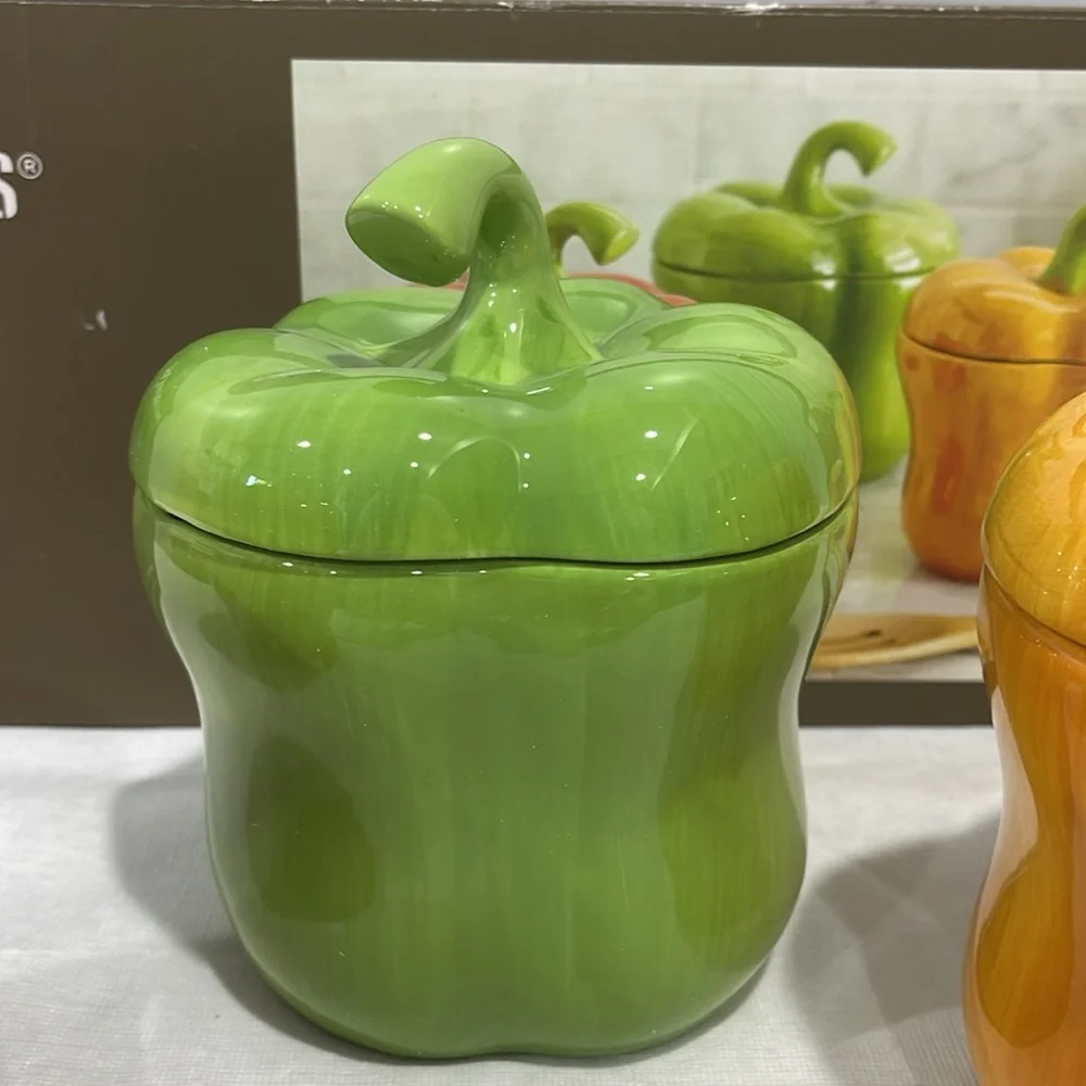 Pier 1 Imports peppers 20 oz canister set kitchen decor storage glazed